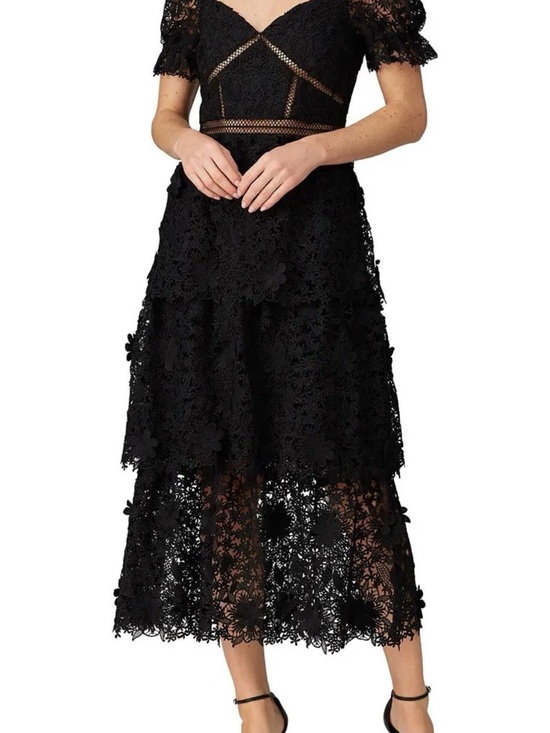 Self-Portrait Dresses & Skirts - Self-Portrait Black Floral Lace Tiered Midi Dress